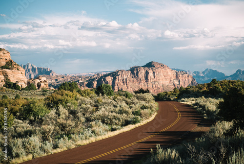 Road and canyons at kolob plateau in zion national park photo