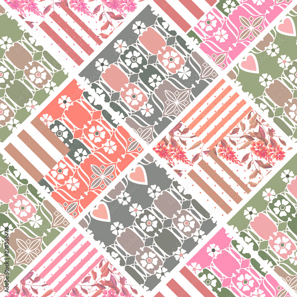 Fototapeta premium Seamless patchwork quilt patches elements vintage retro pattern