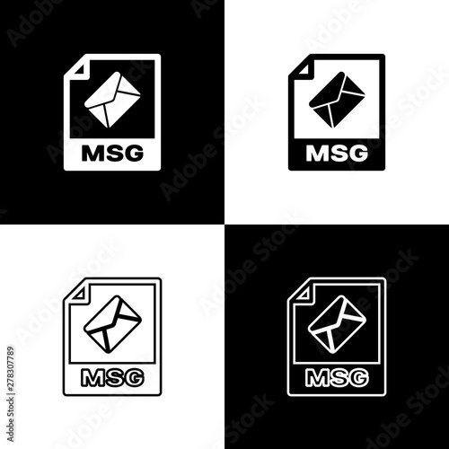 Set MSG file document icon. Download msg button icons isolated on black and white background. MSG file symbol. Vector Illustration