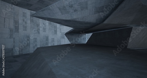 Abstract architectural concrete interior of a minimalist house. 3D illustration and rendering.