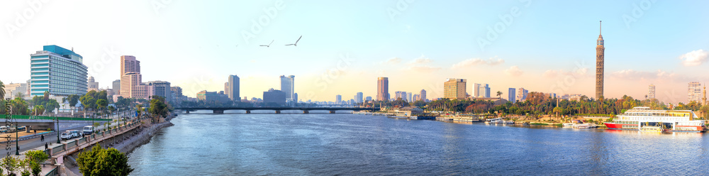 Panorama of Cairo, the Nile and Gezira island view, Egypt
