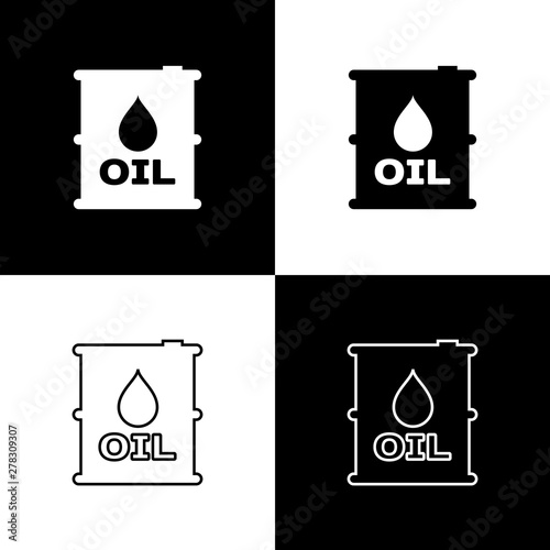 Set Oil barrel icon isolated icons isolated on black and white background. Oil drum container. For infographics, fuel, industry, power, ecology. Vector Illustration