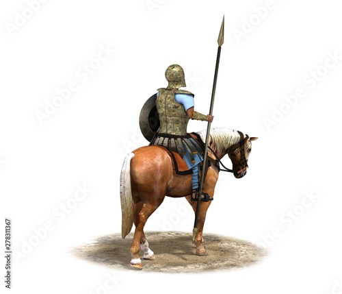 3d render, rider, warrior on horseback, illustration