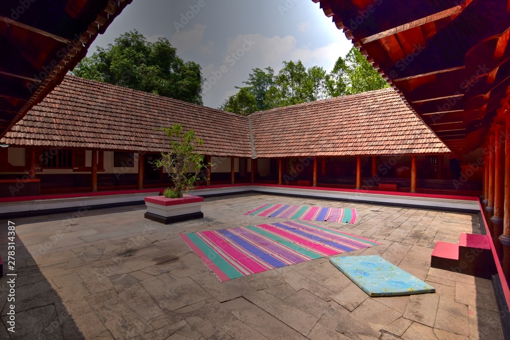 An old Kerala Home with incredible woodwork and finishing Stock Photo