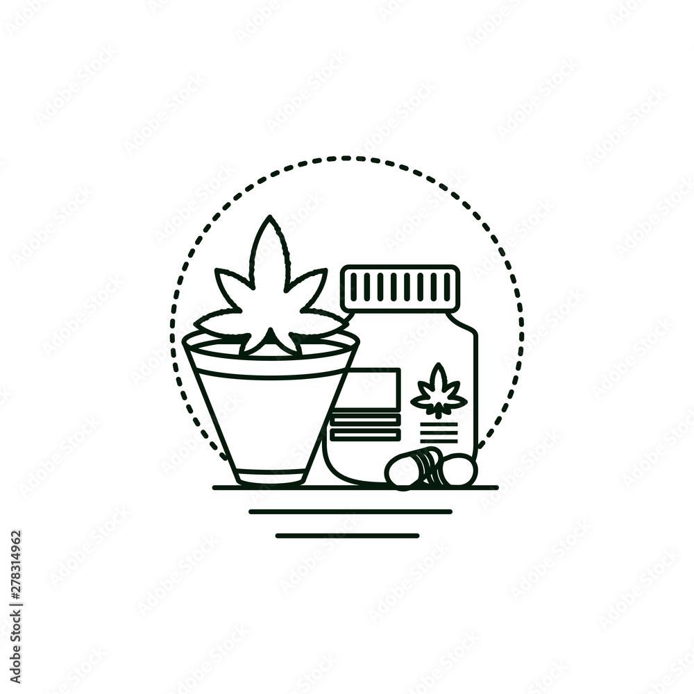 cannabis bottle product with houseplant cannabis bottle product with houseplant