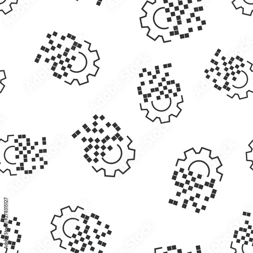 Digital gear icon seamless pattern background. Cog vector illustration on white isolated background. Techno wheel business concept.