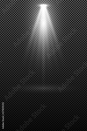 The lamp radiating a white luminescence isolated on transparent background. Light effect. Light rays. Spotlight. Glowing lamp. Vector illustration