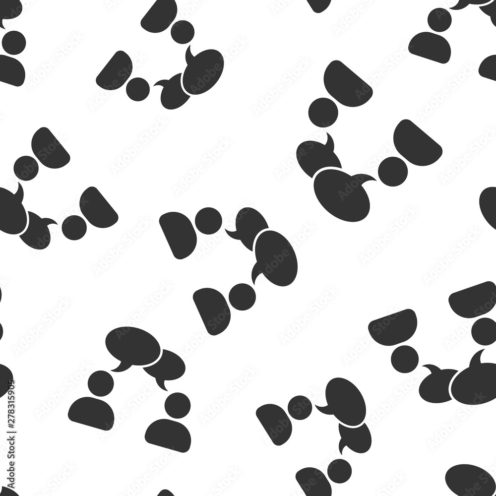 Speak chat sign icon seamless pattern background. Bubble dialog vector illustration on white isolated background. Team discussion button business concept.