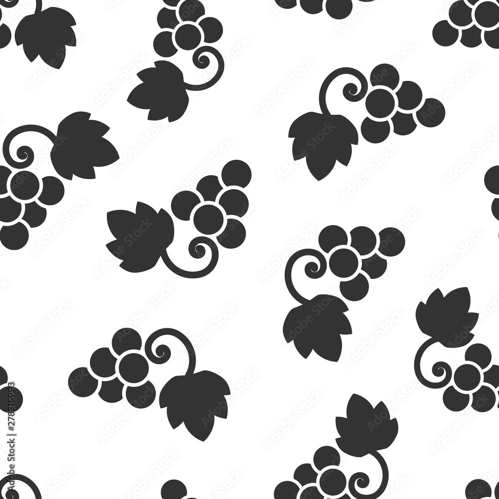 Fototapeta premium Grape fruits sign icon seamless pattern background. Grapevine vector illustration on white isolated background. Wine grapes business concept.