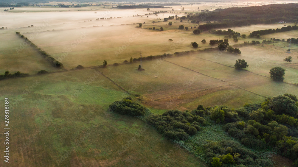 Obraz premium Aerial landscape - river valley at sunrise