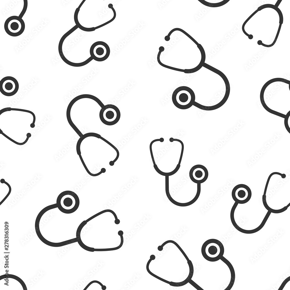 Stethoscope sign icon seamless pattern background. Doctor medical vector  illustration on white isolated background. Hospital business concept. Stock  Vector