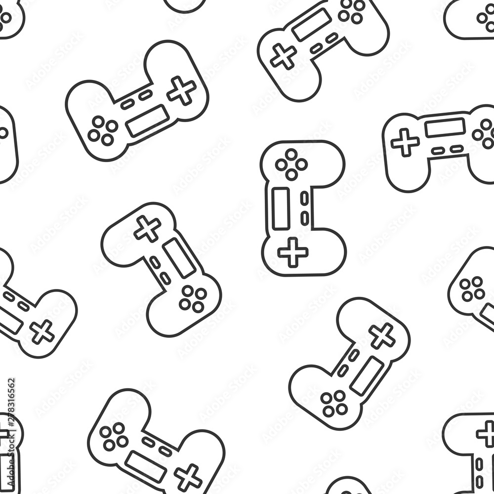 Joystick sign icon seamless pattern background. Gamepad vector illustration on white isolated background. Gaming console controller business concept. Joystick sign icon seamless pattern background. Gamepad vector illustration on white isolated background. Gaming console controller business concept.