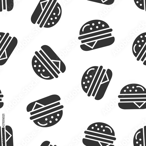Burger sign icon seamless pattern background. Hamburger vector illustration on white isolated background. Cheeseburger business concept.