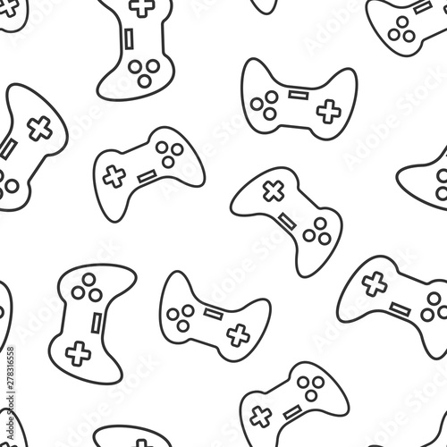 Joystick sign icon seamless pattern background. Gamepad vector illustration on white isolated background. Gaming console controller business concept.