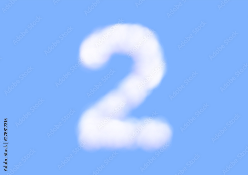 Consonant realistic white cloud vectors on blue sky background, Beautiful air cloud typeface, Typography of the number 2 or two as fluffy white like cotton wool Consonant realistic white cloud vectors on blue sky background, Beautiful air cloud typeface, Typography of the number 2 or two as fluffy white like cotton wool