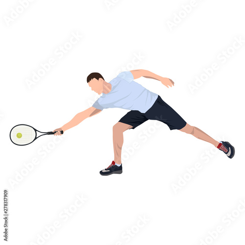 Tennis player with ball and racket, vector flat isolated illustration
