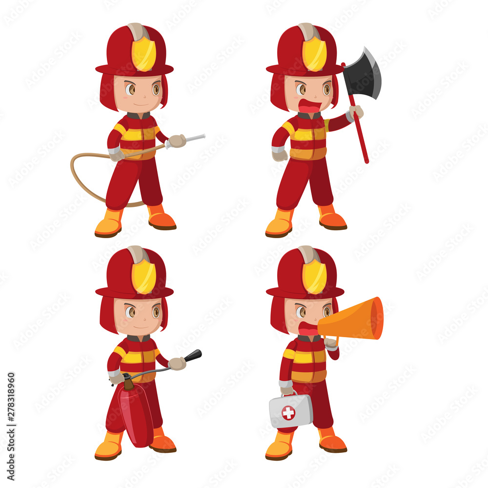Fireman Rescue Character Action Set Vector Fireman Rescue Character Action Set Vector