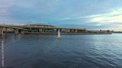 Aerial of a sailboat in Saint Petersburg, Russia photo