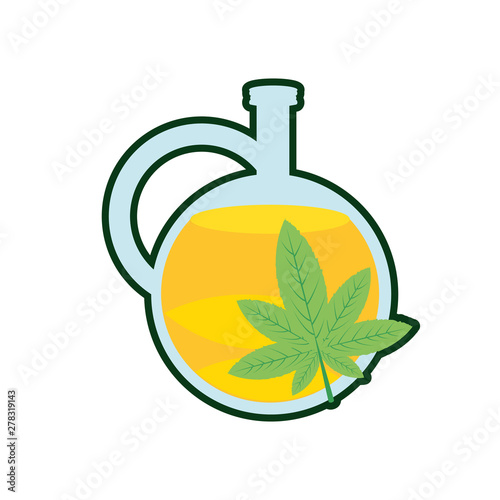 cannabis leaf plant with oil jar