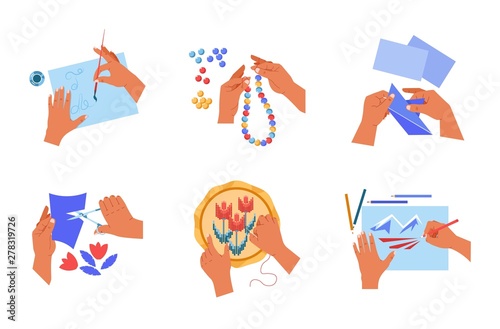 Handmade art or craft human hands hobby isolated icons