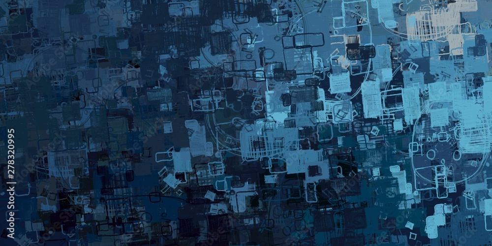 Fototapeta premium Handmade surreal abstract pattern. Modern artistic canvas. 2d illustration. Texture backdrop painting. Creative chaos structure element.