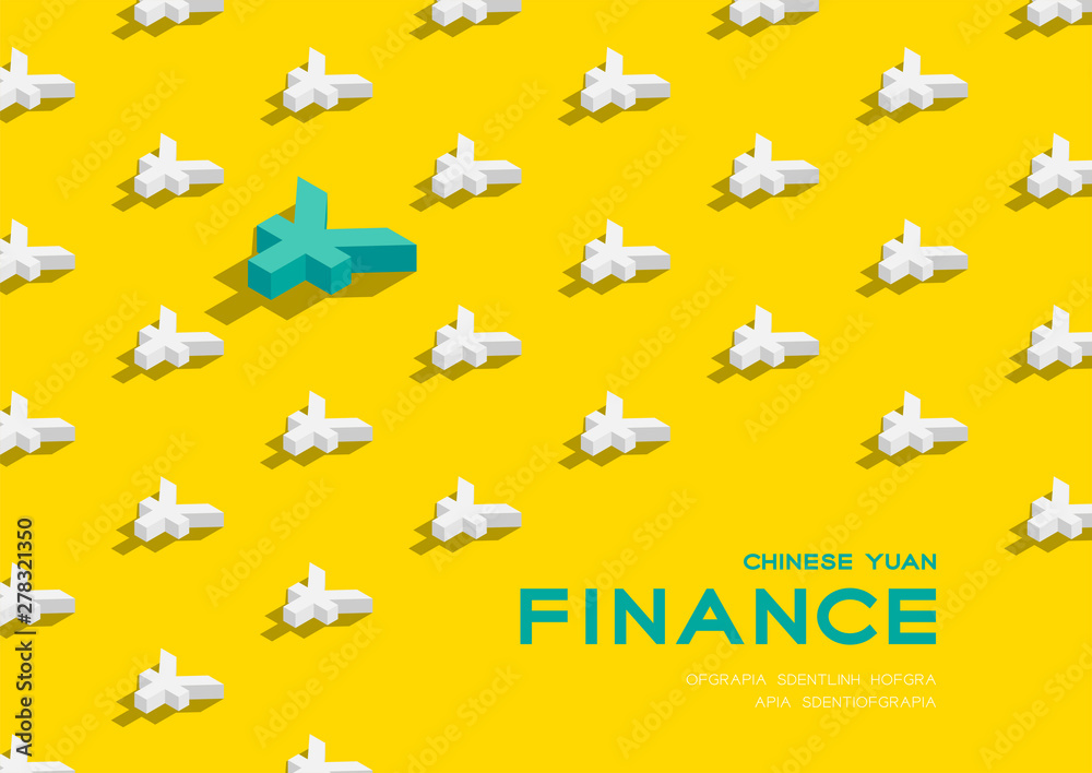 Currency chinese yuan (CNY) sign 3d isometric pattern, Business finance concept poster and banner horizontal design illustration isolated on yellow background with copy space, vector eps 10 Currency chinese yuan (CNY) sign 3d isometric pattern, Business finance concept poster and banner horizontal design illustration isolated on yellow background with copy space, vector eps 10