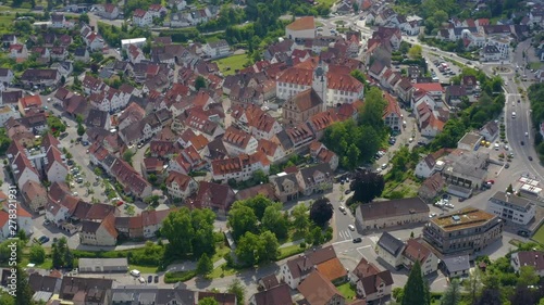 Aerial of the village Waldenbuch in Germany. Very wide view with round pan to the right. photo