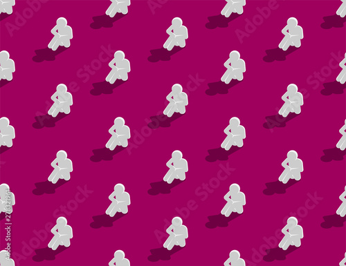 Depression (major depressive disorder, MDD) man pictogram 3d isometric seamless pattern, Medical illness concept poster and banner vertical design illustration isolated on purple background with space