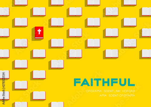 Holy Bible book 3D isometric pattern, Christian faithful concept poster and banner horizontal design illustration isolated on yellow background with copy space, vector eps 10