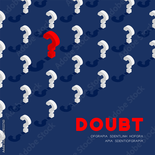 Question mark symbol 3D isometric pattern, Doubt concept poster and banner square design illustration isolated on blue background with copy space, vector eps 10