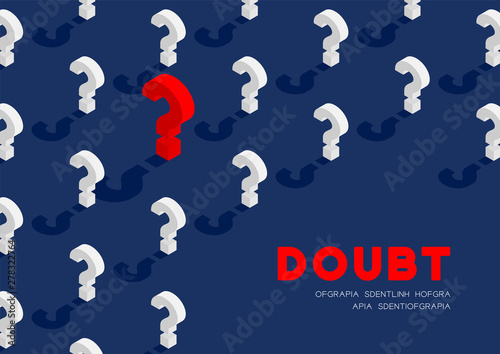Question mark symbol 3D isometric pattern, Doubt concept poster and banner horizontal design illustration isolated on blue background with copy space, vector eps 10