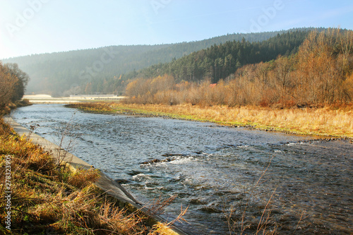 Fototapeta Naklejka Na Ścianę i Meble -  The Raba river in Myslenice.