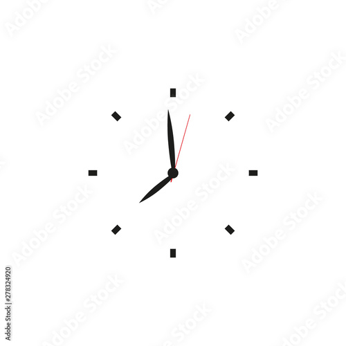 Clock face. Blank hour dial with hour, minute and second hand. Dashes mark minutes and hours. Simple flat vector illustration.