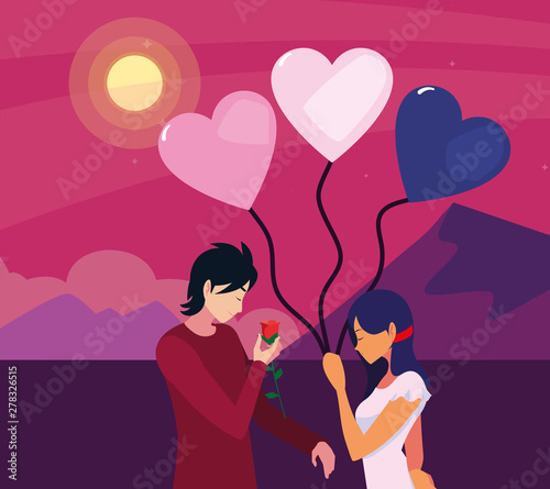 couple love balloon flower romantic