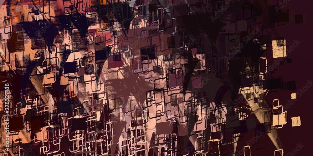 Fototapeta premium Digital sketch on colorful wall. 2d illustration. Texture backdrop painting. Creative chaos structure element.