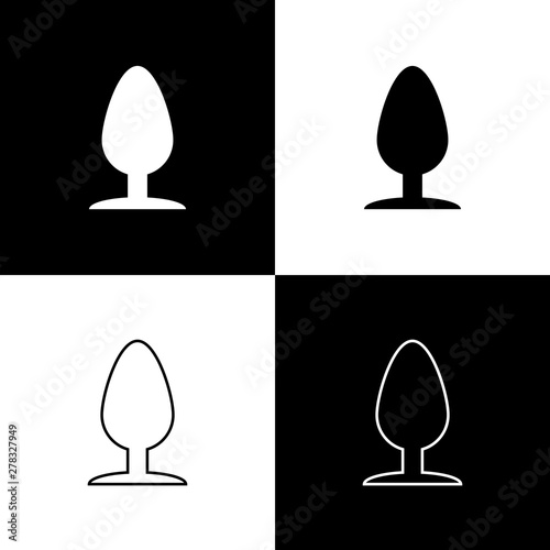 Set Anal plug icon isolated on black and white background. Butt plug sign. Fetish accessory. Sex toy for men and woman. Vector Illustration