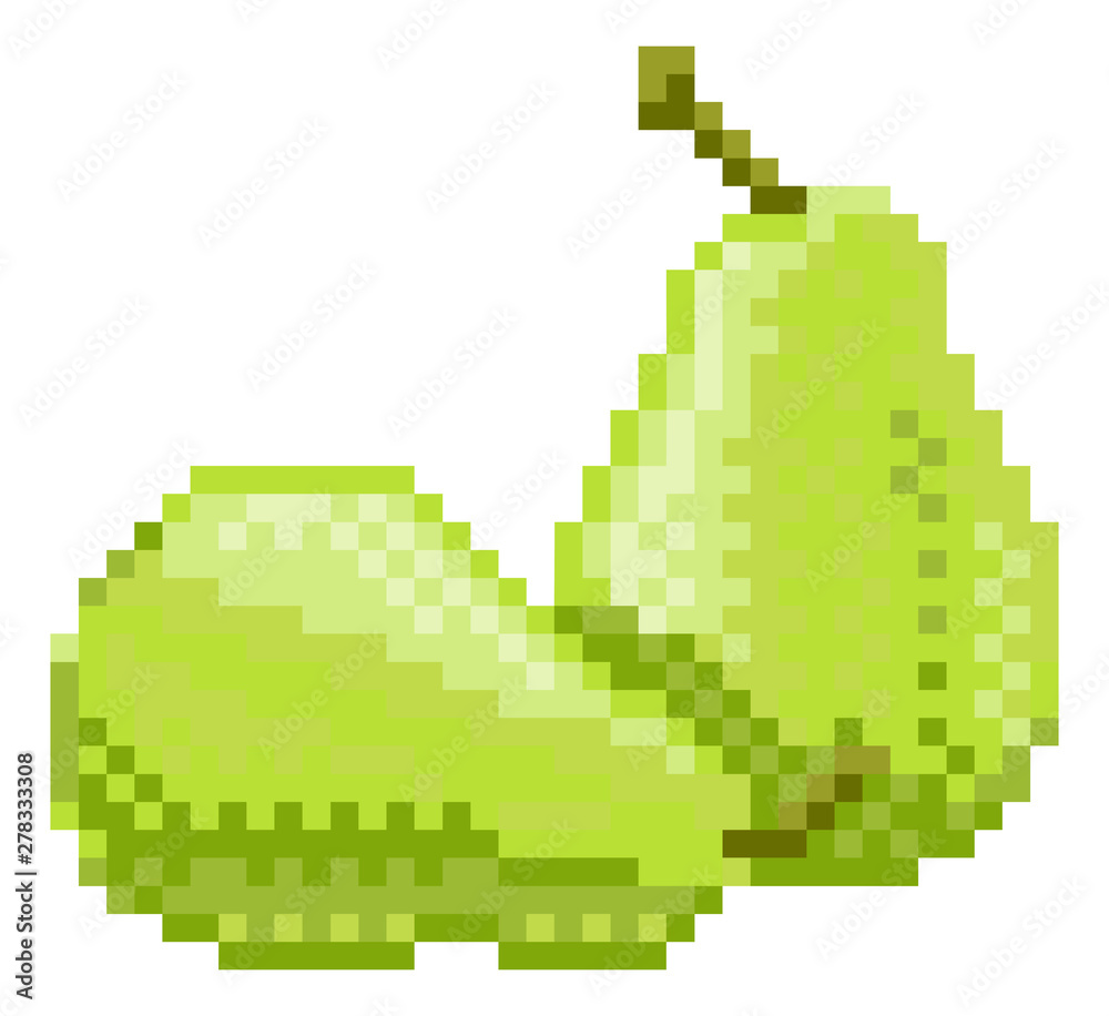 Fototapeta premium A pear pixel art 8 bit video game style fruit icon