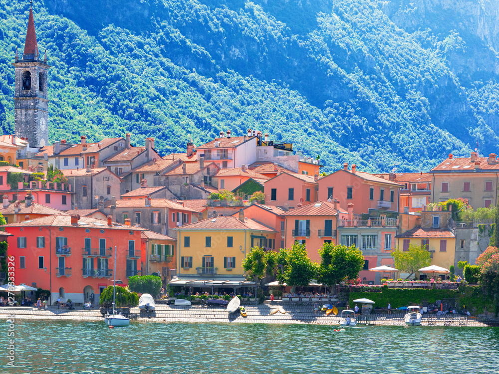 Como lake, Varenna beautiful sunny village. Lombardy, Italy