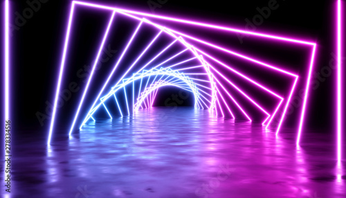 abstract design with neon laser glow on a dark background, 3d illustration
