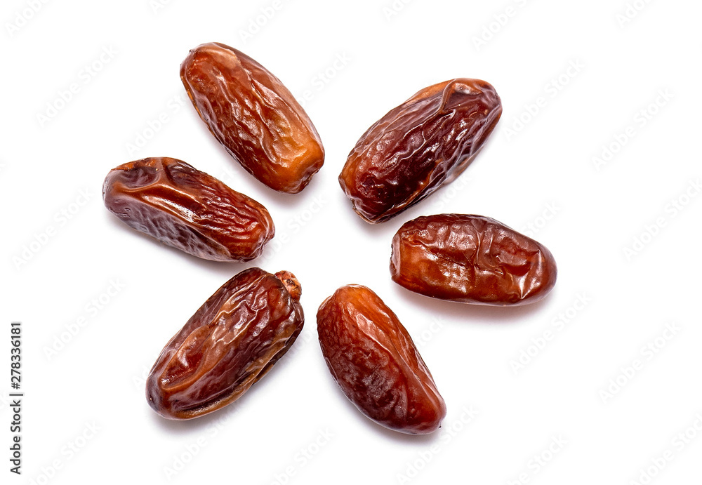 Top view of natural sweet Dates isolated on white Background Top view of natural sweet Dates isolated on white Background