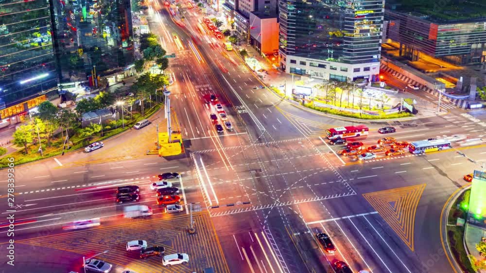 The Traffic at night in Gangnam City Seoul, South Korea