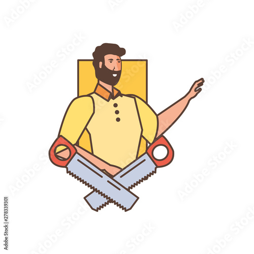 worker construction man with saws tools
