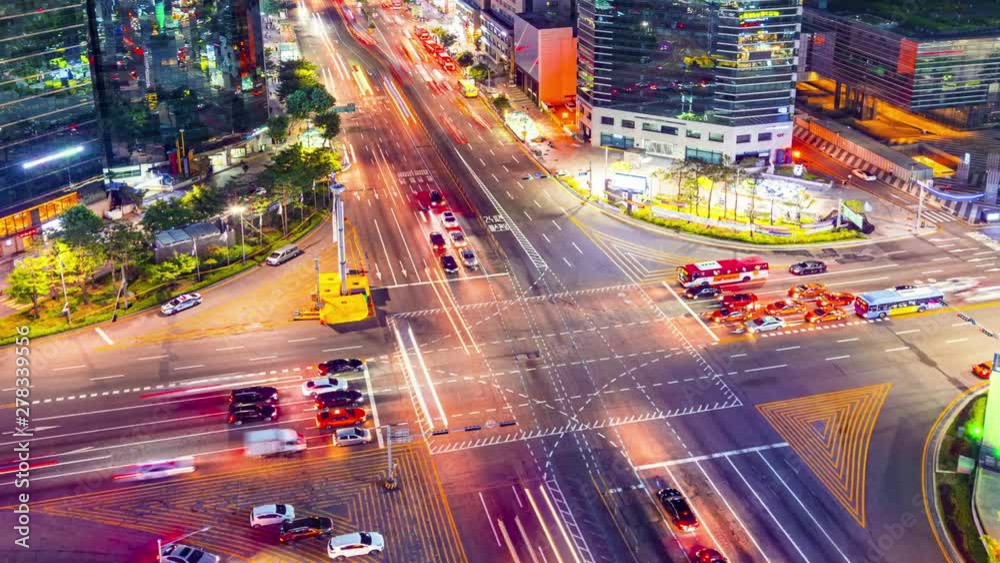 The Traffic at night in Gangnam City Seoul, South Korea