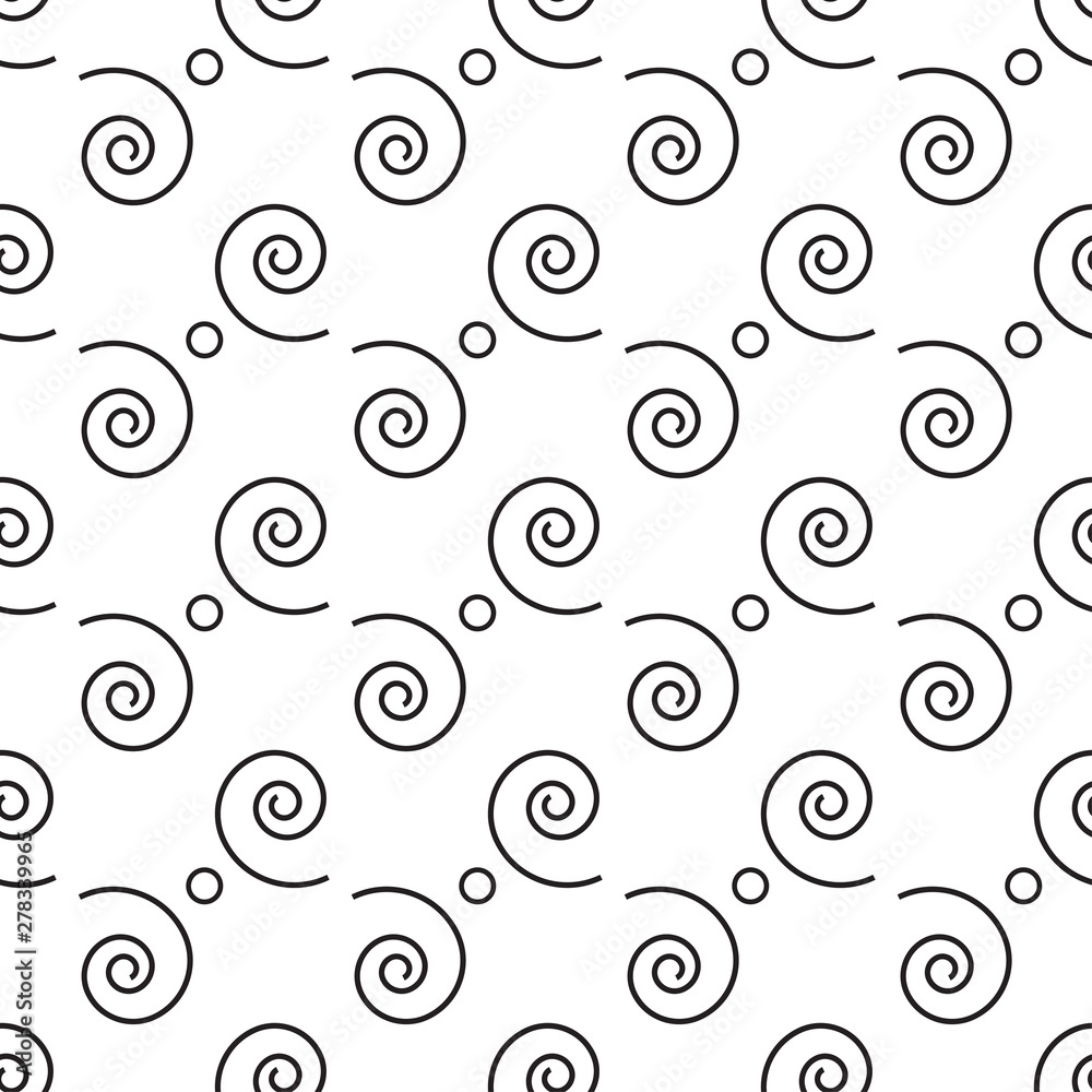 Black regular swirl elements and circles on a white background Black regular swirl elements and circles on a white background