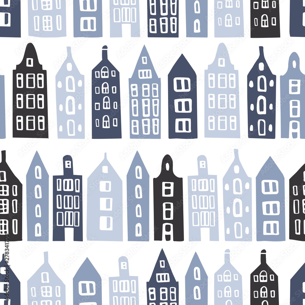 Hand drawn cute houses. Vector seamless pattern. Hand drawn cute houses. Vector seamless pattern.
