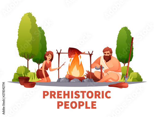 Prehistoric People Flat Composition 