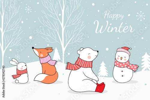 Draw animal in snow winter season and new year.
