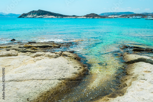 Fototapeta Naklejka Na Ścianę i Meble -  Prasa beach with turquoise crystal waters in Kimolos island, Cyclades, Greece