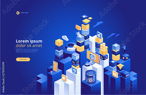 Abstract technology isometric. Concept of data network management