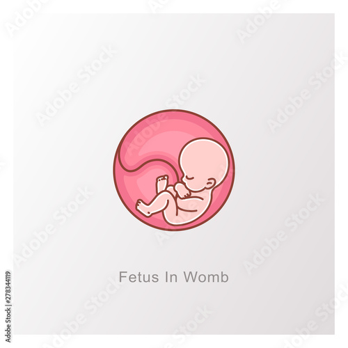 Baby in womb. Fetus symbol. Round logo.